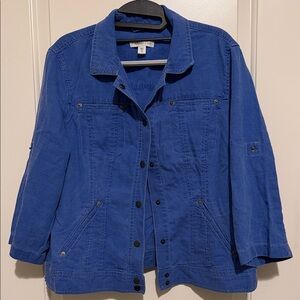 Coldwater Creek Royal Blue Linen Blend Utility Jacket, Size 16